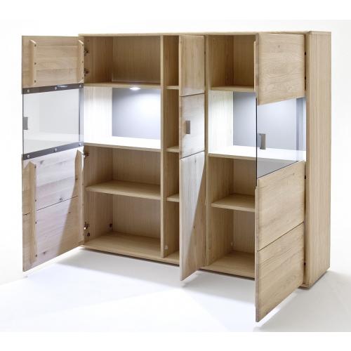 Kombi-Highboard Tarragona | Eiche Bianco | LED Beleuchtung