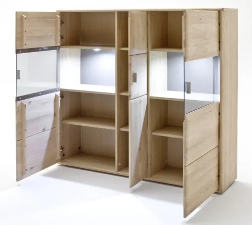 Kombi-Highboard Tarragona | Eiche Bianco | mit 2er Set LED Unterbauspot