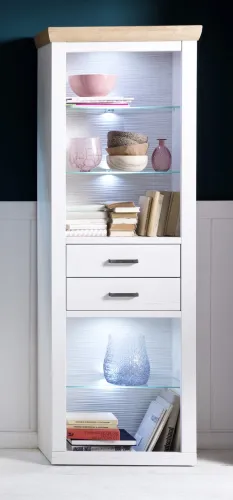 Kombi-Regal Brixen | Landhaus modern | Pinie Aurelio / Grandson Oak mit 2er Set LED Unterbauspots