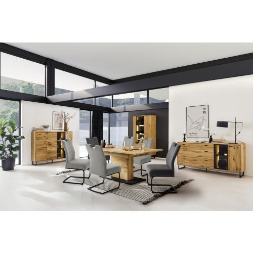 Kombi-Vitrine Arezzo | Wildeiche / anthrazit | mit Schubkästen | LED Beleuchtung