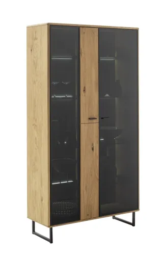 Kombi-Vitrine Arezzo | Wildeiche / anthrazit | mit 8er Set LED Beleuchtung 45 cm