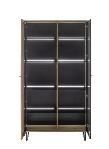 Kombi-Vitrine Arezzo | Wildeiche / anthrazit | mit 8er Set LED Beleuchtung 45 cm
