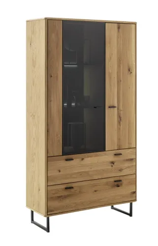 Kombi-Vitrine Arezzo | Wildeiche / anthrazit | mit Schubkästen | mit 2er Set LED Beleuchtung 45 cm