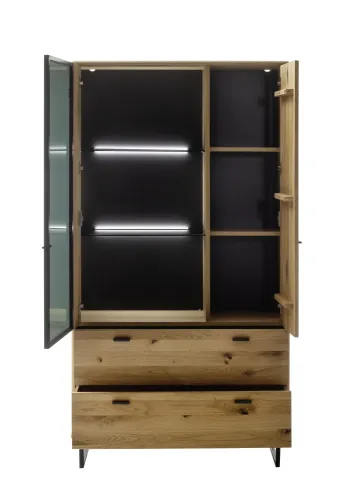 Kombi-Vitrine Arezzo | Wildeiche / anthrazit | mit Schubkästen | ohne Beleuchtung