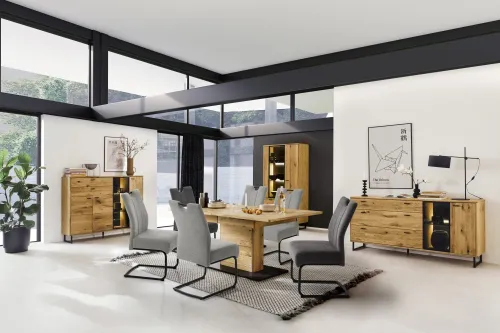 Kombi-Vitrine Arezzo | Wildeiche / anthrazit | mit Schubkästen | ohne Beleuchtung