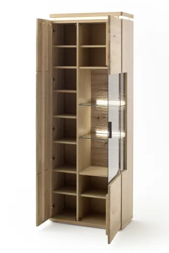 Kombi-Vitrine Barcelona | Balkeneiche Bianco / Eiche Bianco | inkl. LED Beleuchtung mit 2er Set LED Rückwandbel.