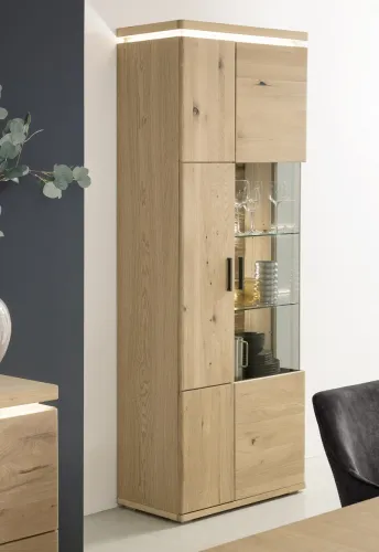 Kombi-Vitrine Barcelona | Balkeneiche Bianco / Eiche Bianco | inkl. LED Beleuchtung mit 2er Set LED Rückwandbel.