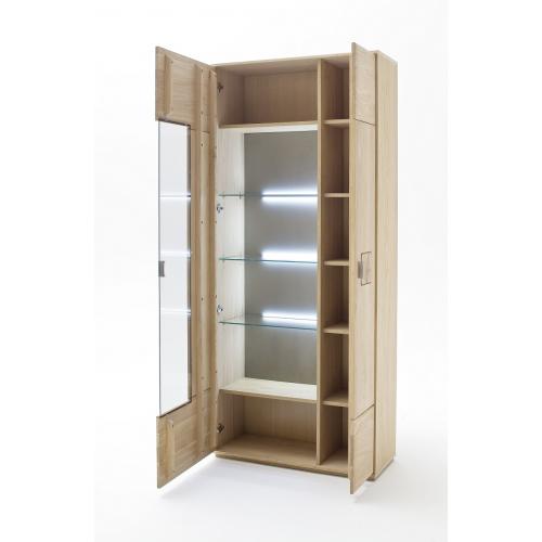 Kombi-Vitrine Bologna | Eiche Bianco | LED Beleuchtung
