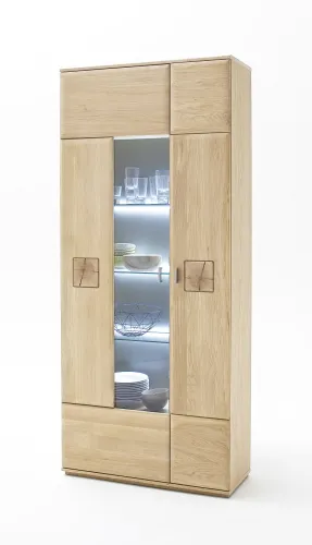 Kombi-Vitrine Bologna | Eiche Bianco | mit LED Rückwandbeleuchtung