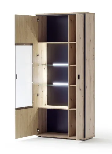 Kombi-Vitrine Buenos Aires | Balkeneiche | mit 2-er Set LED Rückwandbeleuchtung
