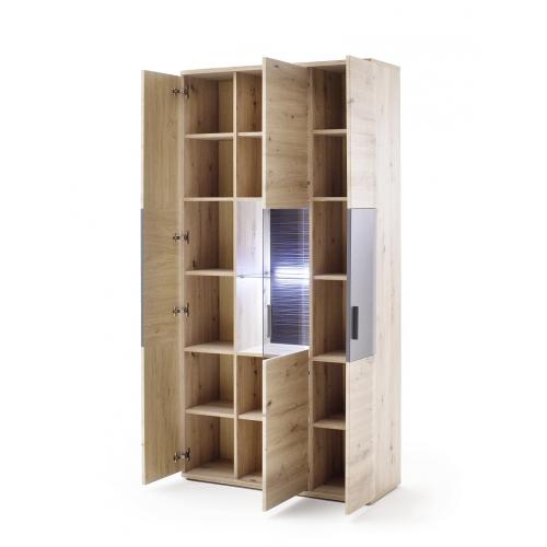 Kombi-Vitrine Cortona | Balkeneiche / anthrazit | LED Beleuchtung