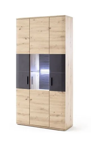 Kombi-Vitrine Cortona | Balkeneiche / anthrazit | LED Beleuchtung
