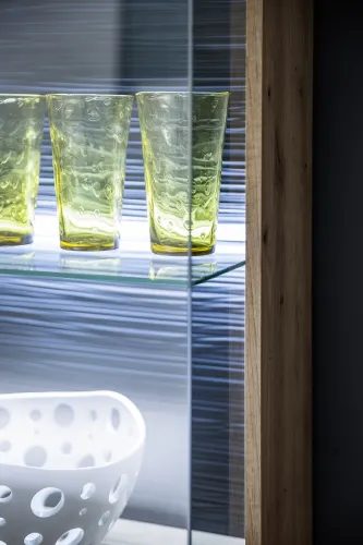 Kombi-Vitrine Cortona | Balkeneiche / anthrazit | mit 1er Set LED Rückwandbeleuchtung 30 cm