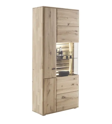 Kombi-Vitrine Girona | Ast / Balkeneiche | mit Beleuchtung Komplettset