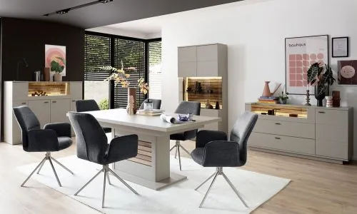 Kombi-Vitrine Lüttich | Basalt / Wotan Eiche | optional LED Beleuchtung