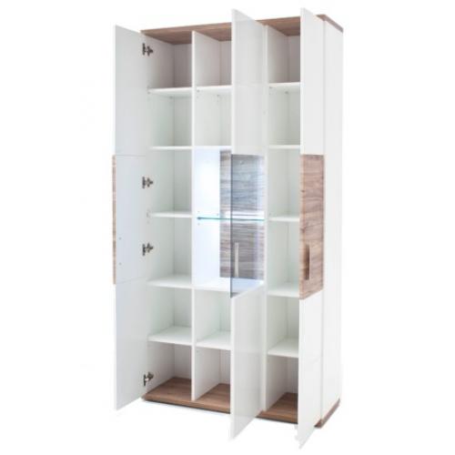 Kombi-Vitrine Luzern | weiß Hochglanz / Sterling Oak | LED Beleuchtung