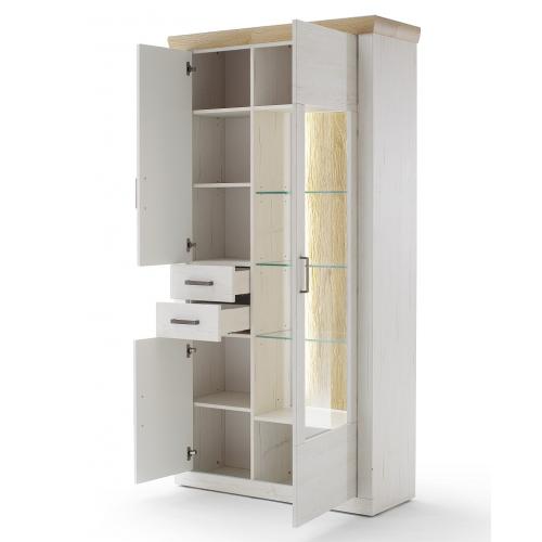 Kombi-Vitrine Madrid | Landhaus | Pinie Aurelio/ Grandson Oak | LED Beleuchtung