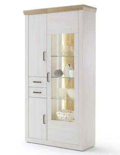 Kombi-Vitrine Madrid | Landhaus | Pinie Aurelio/ Grandson Oak | mit 2er set LED Band 135 cm