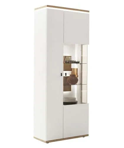 Kombi-Vitrine Matadi | Soft white / Ast-Balkeneiche | mit LED Unterbauspot