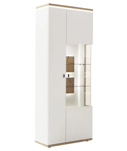 Kombi-Vitrine Matadi | Soft white / Ast-Balkeneiche | mit LED Unterbauspot