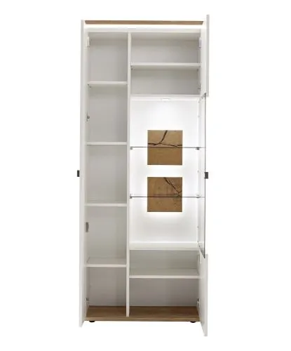 Kombi-Vitrine Matadi | Soft white / Ast-Balkeneiche | mit LED Unterbauspot