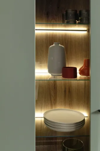 Kombi-Vitrine Moniz | Salbei grün / Eiche Evoke | LED Beleuchtung