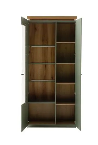 Kombi-Vitrine Moniz | Salbei grün / Eiche Evoke | LED Beleuchtung