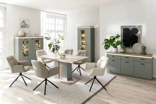 Kombi-Vitrine Moniz | Salbei grün / Eiche Evoke | ohne Beleuchtung