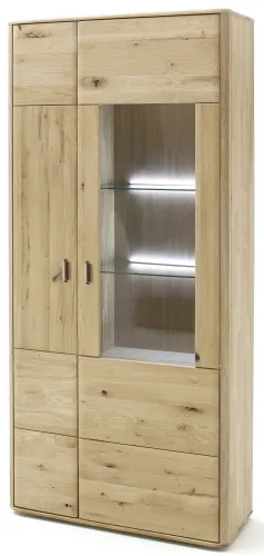 Kombi-Vitrine Ravello 2 | Balkeneiche Bianco | mit 2er Set LED Rückwandbeleuchtung