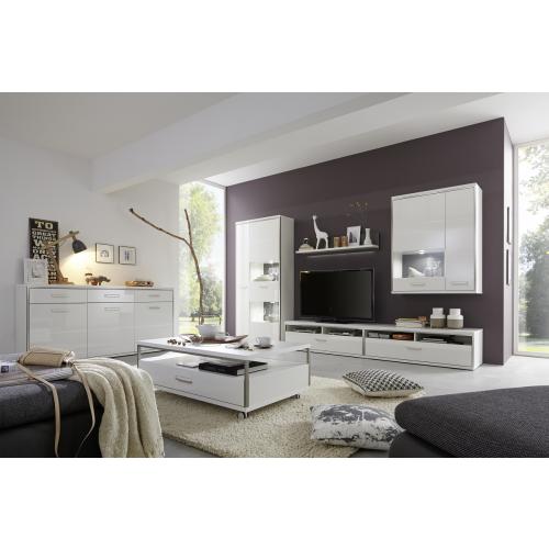 Kombi-Vitrine Trento | weiß Hochglanz | LED Beleuchtung