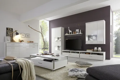 Kombi-Vitrine Trento | weiß Hochglanz | ohne Beleuchtung