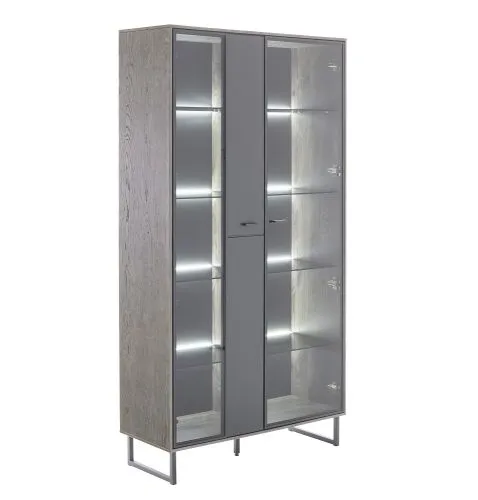 Kombi-Vitrine Venezia 2 | Softblack / Vulcano Eiche | mit Rückwandbeleuchtung