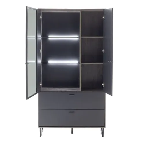 Kombi-Vitrine Venezia | Softblack / Vulcano Eiche | mit Rückwandbeleuchtung