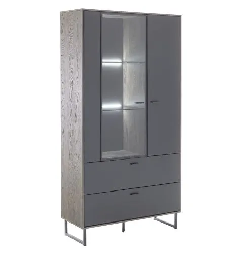 Kombi-Vitrine Venezia | Softblack / Vulcano Eiche | mit Rückwandbeleuchtung