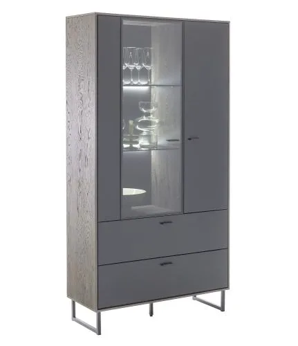 Kombi-Vitrine Venezia | Softblack / Vulcano Eiche | optional LED Beleuchtung