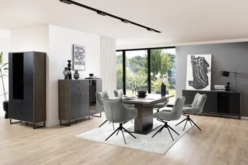 Kombi-Vitrine Venezia | Softblack / Vulcano Eiche | optional LED Beleuchtung