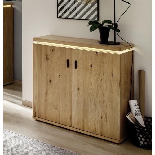 Kommode Barcelona | Balkeneiche Bianco / Eiche Bianco | inkl. LED Beleuchtung