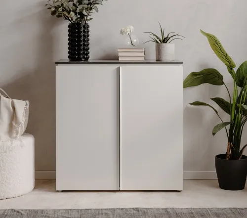 Kommode Brest | Matera / Weiß Hochglanz | 88,5 x 92 cm x 40 cm