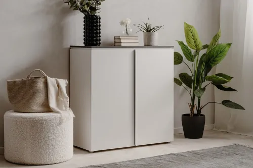 Kommode Brest | Matera / Weiß Hochglanz | 88,5 x 92 cm x 40 cm