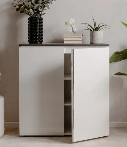 Kommode Brest | Matera / Weiß Hochglanz | 88,5 x 92 cm x 40 cm