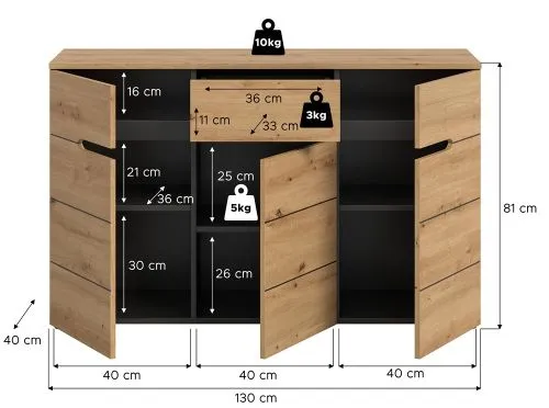 Kommode Canu | Basalt grau / Artisan Eiche
