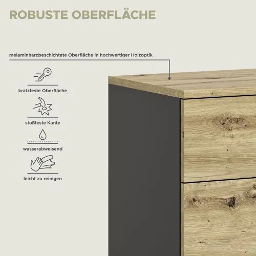 Kommode Canu | Basalt grau / Artisan Eiche