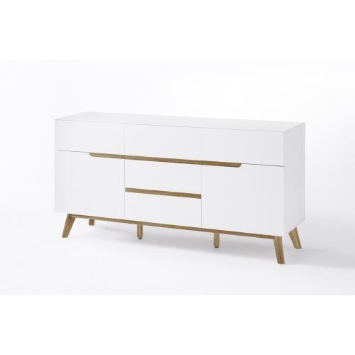 Kommode Cervo groß | weiß matt / Asteiche massiv