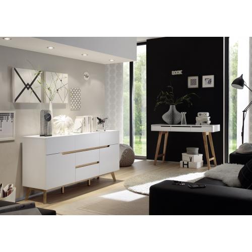 Kommode Cervo groß | weiß matt / Asteiche massiv