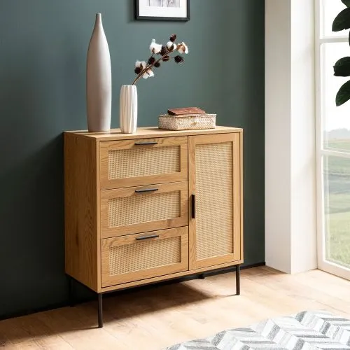 Kommode French | Geflecht | braun / schwarz