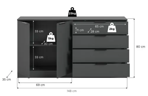 Kommode Kopenhagen 2 | mit 4 Schubkästen | anthrazit