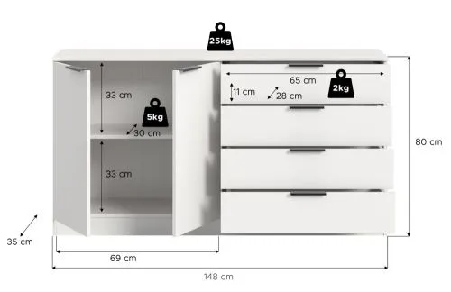 Kommode Kopenhagen 2 | mit 4 Schubkästen | weiß