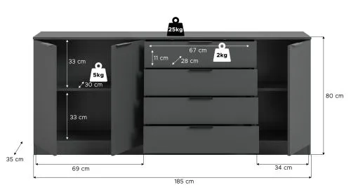 Kommode Kopenhagen 3 | mit 4 Schubkästen | anthrazit