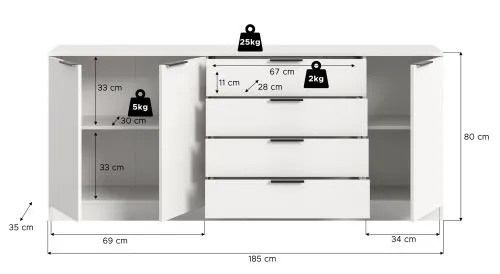 Kommode Kopenhagen 3 | mit 4 Schubkästen | weiß