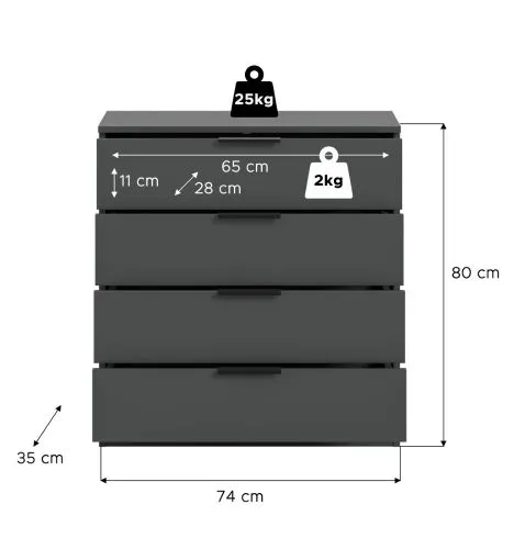 Kommode Kopenhagen | mit 4 Schubkästen | anthrazit